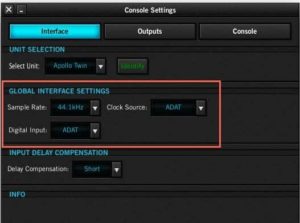 Apollo Console Settings UA ADAT Universal audio