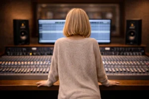 Girl in a recording studio