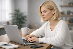 Дівчина шукає в інтернеті зведення та мастеринг