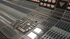 API Vision+ console used for hybrid mixing, analogue bus processing and modern mastering workflow integration