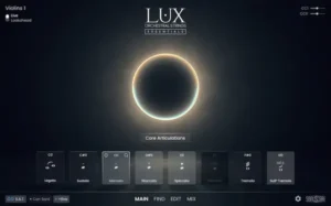 Composer working with LUX Orchestral Strings Essentials in a modern scoring workflow
