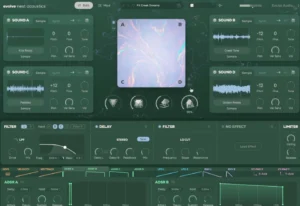 Producer building immersive atmospheric layers with organic textures inside a modern audio production workflow