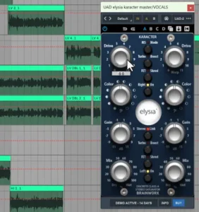 Audio engineer using saturation plugin for mixing and harmonic processing