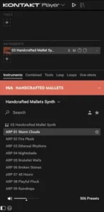 Handcrafted Mallets synthesis engine combining acoustic mallet samples with sound design tools