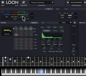 Jamstik LOON interface showing three-layer hybrid synthesizer architecture