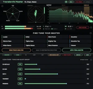 Mastering engineer evaluating mix translation with Transientik Master plugin