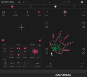 Native Instruments SuperSaw interface with four-state morphing workflow