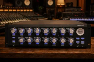 Professional recording setup featuring elysia Channex Studio hybrid analog hardware