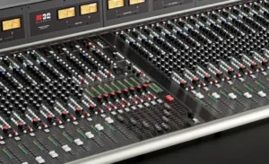 Console-style channel strip workflow used for EQ, compression and gain staging across large mixing sessions