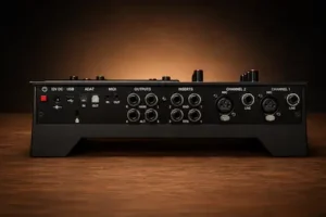 Harrison Flex-10 integrated into a hybrid studio setup with outboard processors, nearfield monitors, and a DAW-based mixing system