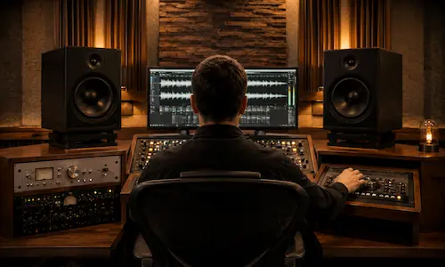 Mastering Engineer beurteilt Limiting eines fertigen Stereo-Mixes