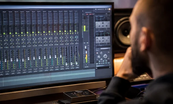 Mastering-Engineer prüft einen vorbereiteten Mix vor Beginn des Masterings