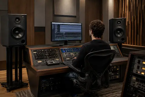 Mastering-Ingenieur beurteilt tonale Balance mit EQ im Studio