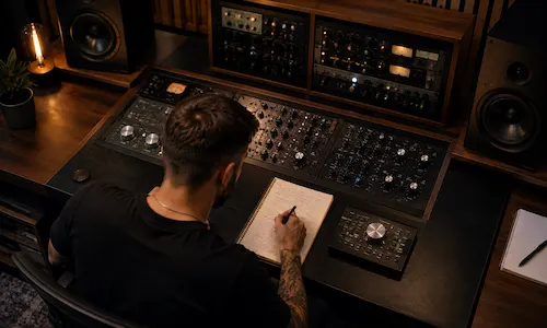 Mastering Signalkette mit typischem Signalfluss vom Equalizer bis zum Limiter