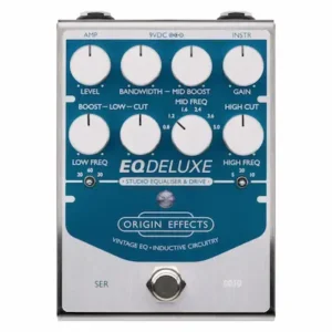 Origin Effects EQDELUXE analog Pultec-style EQ pedal in a professional hybrid recording studio