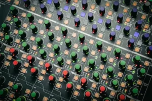 Professional control room built around the SSL Odyssey console for immersive production, album mixing and analog workflow management