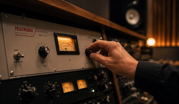 Professionelle Audio-Workstation mit Pegelmessern zur Beurteilung von Headroom vor dem Mastering