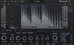 TBProAudio LAxLimit V mastering limiter with dual-stage peak control and transient shaping