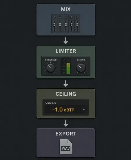 Mastering Limiter mit Gain Reduction und Ceiling Einstellungen