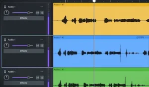 Audacity 4 multitrack audio production session with waveform editing and non-destructive arrangement