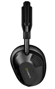 LEWITT LW6 wireless studio headphones showing the RealSound UWB monitoring system and studio-focused design
