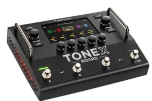 TONEX Board signal-routing setup with guitar, external pedals, amplifier and studio outputs