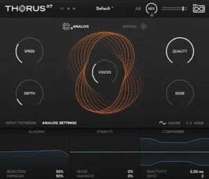 UVI Thorus XT chorus interface with modulation voices, stereo controls and analog processing options