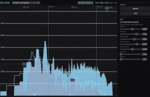 Intrect de-leak-rt interface showing stem cleanup controls for reducing unwanted bleed in AI-generated vocal and instrument tracks