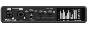MOTU OctaLite CueMix DSP mixer showing input routing, monitor mixing, and onboard effects