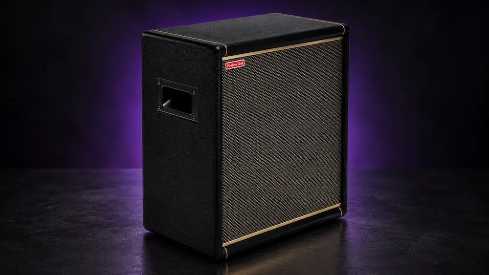 Positive Grid Spark CAB 2 FRFR guitar cabinet in a modern guitar modeling setup