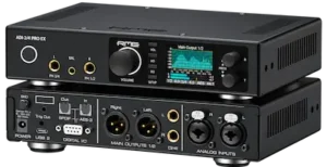 RME ADI-2/4 Pro EX rear panel with analog IO, USB-C, AES, and digital audio connections