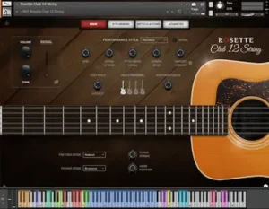 Rosette Club 12 String microphone blending and Console effects interface in Kontakt