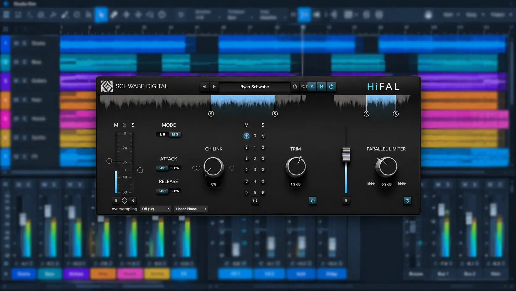 Schwabe Digital HiFAL 2 plugin interface in a professional audio mastering workflow