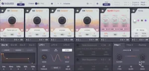 Wavea Flite 2 dual voice engine interface with layered sound sources and synthesis controls